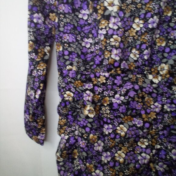 Vero Moda Dress Women S Short Long Sleeve V-Neck Floral Black Purple - Picture 5 of 16